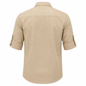 Chemise de pêche pour homme à manches courtes, couleur kaki, imprimée par sublimation, séchage rapide, UPF 50+, 100% polyester, couleur unie, haut d'extérieur - Product Image 3