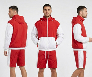 Herren Zweiteiliges Kapuzen-Shorts-Set Locker Sitzend mit Reißverschluss Sportbekleidung Mittlerer Kordelzug Schnelltrocknend Wasserdicht Winddicht - Product Image 5