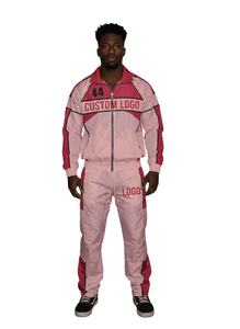 Men's <b>Pink</b> Red Solid <b>Tracksuit</b> Set Full Sleeve Zipper Front Custom Logo Sporty Breathable Polyester Loose Lightweight Winter - Product Image 1
