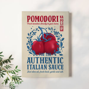 ภาพศิลปะตกแต่งครัวสไตล์วินเทจ ภาพอาหารอิตาเลียนย้อนยุค ภาพวาดมะเขือเทศสีสันสดใสบนผืนผ้าใบสำหรับตกแต่งห้องครัว - Product Image 1