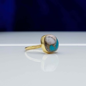 Gold Plated Copper <b>Turquoise</b> <b>Ring</b> Blue <b>Turquoise</b> Gemstone Handmade Silver <b>Ring</b> December Birthstone - Product Image 2