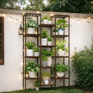 Moderno Soporte para Plantas de Ratán Tallado a Mano con Estantes, Flores Artificiales, Uso Interior/Exterior, Ecológico, para Sala de Estar, Balcón, Jardín - Product Image 3