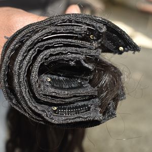 Extensions de cheveux humains naturels noirs pour femmes, 100 % Remy, ondulés profonds, raides et crépus, cuticules alignées, avec clip, style indien, en dentelle complète - Product Image 2