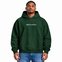 Hoodie Pria Hijau Custom 450 GSM Bahan Fleece Katun Tebal Premium Ukuran Besar dengan Kantong Kanguru Model Longgar