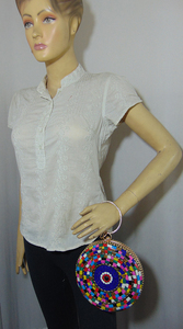 Sac à main ethnique vintage fait main en métal avec mosaïque de pierres et rabat en forme de coquille Lowellcraft.com BRC06717 de Delhi pour femmes - Product Image 5