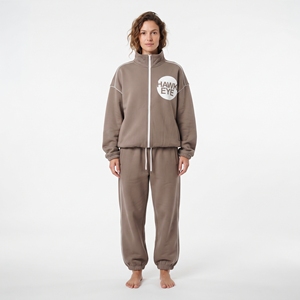 Ensemble de survêtement en molleton de coton pour femme avec fermeture éclair et pantalon assorti - Product Image 3