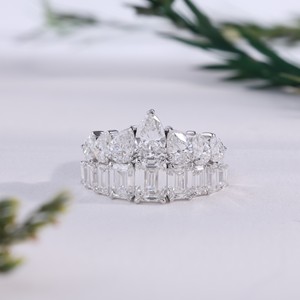 Luxury Pear Emerald Cut Diamond Bridal <b>Ring</b> <b>Sets</b> Unique Tiara Crown Eternity Band Wedding Engagement FineJewelry Gift for Women - Product Image 1