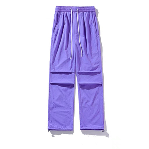 Pantalon cargo parachute vert, taille élastique, coupe ample, longueur intégrale, séchage rapide, 100% polyester, couleur unie, cordon de serrage aux chevilles, décontracté - Product Image 3