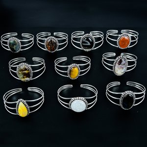 <b>INFINITY</b> EXPORTS Natural Mix Gemstone 925 Sterling Silver Plated Trendy Women's Bangle <b>Bracelet</b> for Party & Wedding - Product Image 1