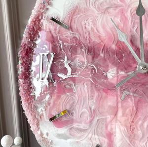 Pink Resin Modern Quartz <b>Movement</b> Wall <b>Clock</b> Round Decorative Timepiece with Marble Look Roman Numerals for Living Room Bedroom - Product Image 2