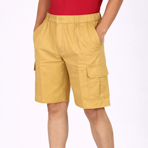Short cargo jaune moutarde de qualité supérieure pour homme, tissu léger et respirant en mélange de coton, coupe décontractée jusqu'aux genoux, taille élastique - Product Image 1