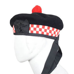 HaScottish OEM ODM Chapeaux traditionnels pour kilt 100% Laine Balmoral, Casquette à pompon faite à la main pour tenue des Highlands, Pompon rouge et plume - Product Image 2