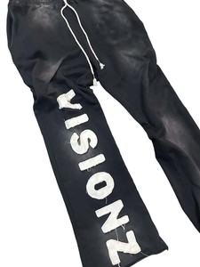 Pantalon de survêtement noir long avec cordon de serrage, coupe ample, style streetwear, motif lettre appliqué, unisexe, pour adulte, collection automne - Product Image 2