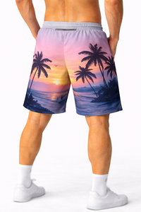 Pantalones Cortos Deportivos para Hombre con Estampado de Palmeras al Atardecer, de Poliéster de Secado Rápido, para Gimnasio, Entrenamiento, Correr, Playa, Cintura Elástica, Suministro OEM - Product Image 2
