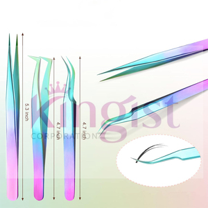 Custom Logo Curved Volume Eyelash Tweezer Set 90 Degree Russian Volume Fiber Tip Lash Tweezers for Eyelash Extension - Product Image 3