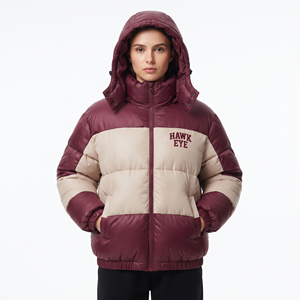 Best Quality <b>Women's</b> <b>Padded</b> Hooded Winter Puffer Two Tone Quilted Jacket Color Block Slim Fit Warm Outdoor <b>Coat</b> Wholesale - Product Image 5