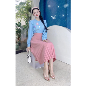 Washable Feature Plain Dyed 150 GSM All Seasons Women <b>Long</b> <b>Sleeve</b> Shirt with Pleated Ruffle Details Office Casual Solid <b>Top</b> - Product Image 5