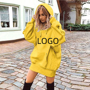 Custom Logo Printed Women's Long Sleeve Hooded Dress Wholesale Fall Winter Solid Color Pullover Front Logo Casual Style Hoodie - Product Image 5