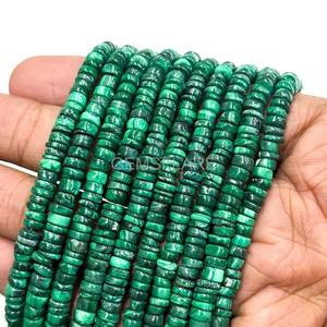 Cuentas de malaquita natural en forma de disco Heishi de 4-5 mm, cuentas lisas de piedra preciosa de malaquita en hilo para la fabricación de joyería, cuentas sueltas al por mayor. - Product Image 3