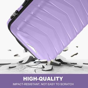 Valigia trolley di lusso 3-in-1 in PP e ferro con strisce a V, colore viola taro, misure 20, 24, 28 pollici, con motivo a grana alla moda - Product Image 6