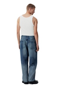 Nuevo diseño de alta calidad para hombre, 100% algodón, ajuste holgado, mezclilla, azul claro, redondeado, pila de retraso en vaqueros tobilleros a precio de fábrica al por mayor - Product Image 5