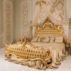 Juego de Cama de Lujo Rococó Premium, Madera de Caoba Maciza Tallada en Oro, Tapizado en Terciopelo Verde Oliva Clásico, Cama King Size - Product Image 5