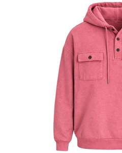 Sudadera con Capucha para Hombre en Rosa Polvoriento, con Cierre de Botones, Doble Bolsillo en el Pecho, Estilo Casual Urbano, Fabricante Personalizado - Product Image 2