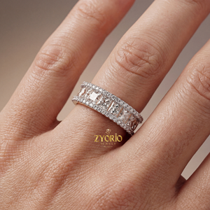 Luxury Rose Gold Triple Row Lab Grown Diamond Eternity Band Princess Cut Center Pave Border Engagement Wedding <b>Ring</b> <b>Large</b> Zyorio - Product Image 1