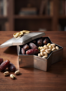 Boîte de rangement en métal en forme d'étoile pour fruits secs et dattes, décorative, avec nœud doré, idéale pour les fêtes et comme contenant cadeau, vente en gros - Product Image 3