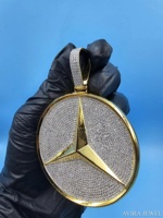Pendentif Hip Hop Symbole Mercedes en Argent Massif 925, Breloque Étoile Moissanite Sertie, Plaqué Or Jaune, Unisexe, Idéal Soirées, Sans Nickel