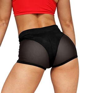 กางเกงขาสั้นเอวสูงซีทรูสำหรับผู้หญิง ไซส์ S-3XL บวกไซส์ กางเกงเลกกิ้งเซ็กซี่ซีทรู กางเกงขาสั้นตาข่ายเอวสูง - Product Image 1