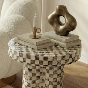 Tabourets à motif damier festonné, mosaïque artisanale en nacre, petite table d'appoint pour la décoration du salon et de la chambre - Product Image 3