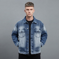 Veste en jean vintage tendance pour homme, idéale pour l'hiver, style décontracté, logo brodé en chenille sur le devant, coupe-vent.