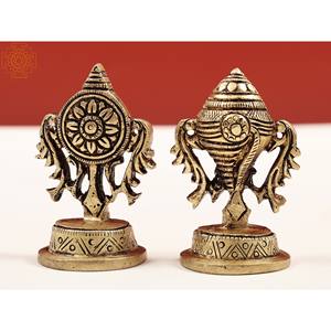 Exóticas Esculturas Hechas a Mano en India de 2 Pulgadas con Símbolos Vaishnava (Par), Concha y Chakra - Product Image 3