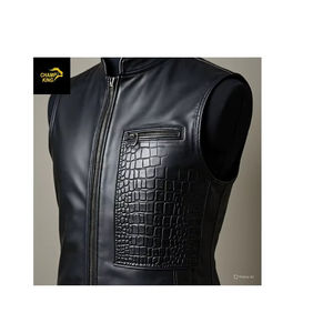 Chaleco de Cuero Grabado en Relieve para Hombre, Marca Champ King, Negro, Casual, Transpirable, Ecológico, con Botones, para Invierno - Product Image 1