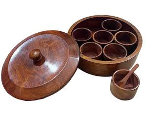 Wooden Spice Box 6 Compartment Seasoning Storage Bin with Glass Lid Lockable Drawer for Kitchen Counter - Product Image 4