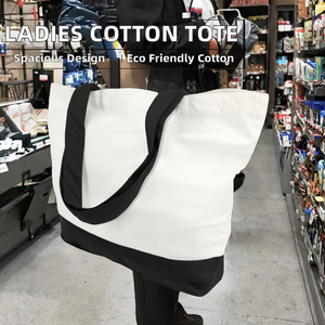 Bolsa de Compras de Lona de Algodón Orgánico Ecológica para Mujer, de Alta Densidad, con Cierre de Cremallera, Personalizable con Letras Grandes - Product Image 2