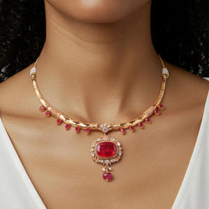 Red Oval Gemstone Gajaah 925 Sterling <b>Silver</b> <b>Necklace</b> and Earrings <b>Set</b> for Women Pure <b>Silver</b> Elegant Daily Wear Jewellery - Product Image 1