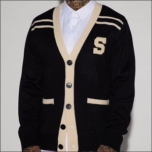 Suéter Deportivo Tiki Taka para Hombre, Cuello en V, Transpirable, Lana/Nailon, Personalizado, Estilo Varsity, Chenille, Cardigan Informal de Invierno, con Parches y Encaje - Product Image 1