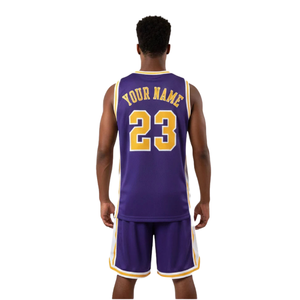 Conjunto de Camiseta y Pantalones Cortos de Baloncesto Clásico para Hombre, Cuello Redondo, Sin Mangas, Franja Doble Lateral, Ribete en Contraste, Nombre y Número del Equipo Personalizados - Product Image 2