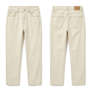 Jeans Casuales de Mezclilla de Algodón de Primera Calidad, 400 GSM, para Mujer, Negros, de Pierna Recta, con Logotipo Personalizado, Etiqueta Tejida y Parche en Relieve - Product Image 3