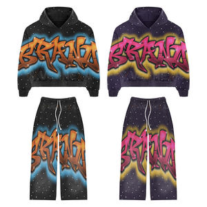 Pantalon de survêtement ample pour homme, style streetwear, longueur intégrale, avec cordon de serrage, imprimé lettres graffiti et poches latérales - Product Image 1
