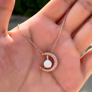 New Design 925 Moissanite Rose Gold <b>Moon</b> Design 1.0 Carat Round Cut Pendant <b>Necklace</b> in Sterling Silver for Women's India - Product Image 5