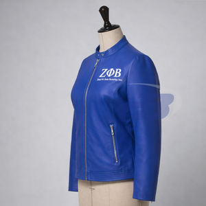 Veste en cuir bleu premium Zeta Phi Beta Sorority avec lettres grecques pour les membres de la sororité et de la fraternité ZPB, veste pour femmes - Product Image 3