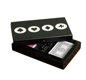 Boîte de rangement rectangulaire noire pour cartes de poker avec symboles de troupes, design en bois brillant, organisateur de jeu multifonctionnel classique 203x133x68mm - Product Image 2
