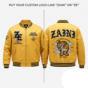เสื้อแจ็คเก็ตบอมเบอร์กันลม ผ้าซาตินโพลีเอสเตอร์พรีเมียม 120 GSM สีเหลืองดำ แต่งขอบยางยืด ปักลายได้ตามสั่ง สไตล์สตรีทแวร์ สำหรับทั้งชายและหญิง - Product Image 1