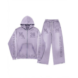 Conjunto Deportivo Mudassar con Efecto Ácido y Cuentas, Sudadera con Capucha y Pantalones Jogger de Algodón y Poliéster, Corte Holgado, 380 g/m², Estampado Casual con Transferencia Térmica - Product Image 6