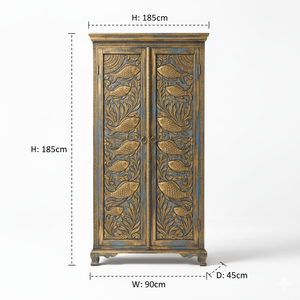 Direct Factory Supply Solid Wood Fish Motif <b>Wardrobe</b> with Multicolor Distressed Finish for Bedroom Interiors at Best Price - Product Image 6