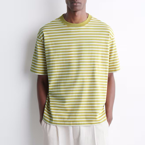 Wholesale <b>Men</b> 100% Cotton <b>Striped</b> <b>T</b> <b>Shirts</b> Oversized Dropped Shoulder Yarn Dyed Blank Tees Custom Logo Casual Streetwear <b>T</b> <b>Shirt</b> - Product Image 1