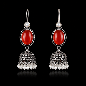 Pendientes Colgantes de Plata Tibetana con Cabujón Ovalado Rosa y Perla de Imitación, Joyería Vintage para Mujer - Product Image 4